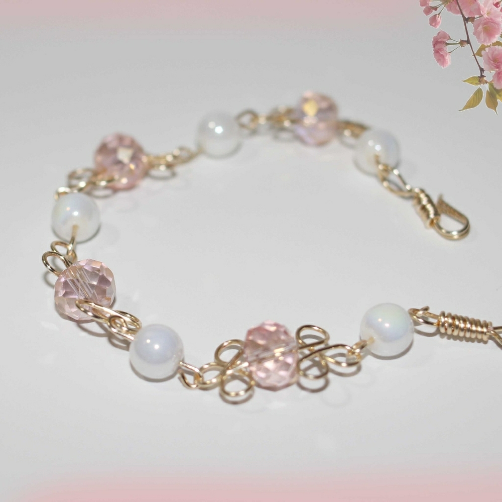 Ladies Bracelet pink white crystal beads